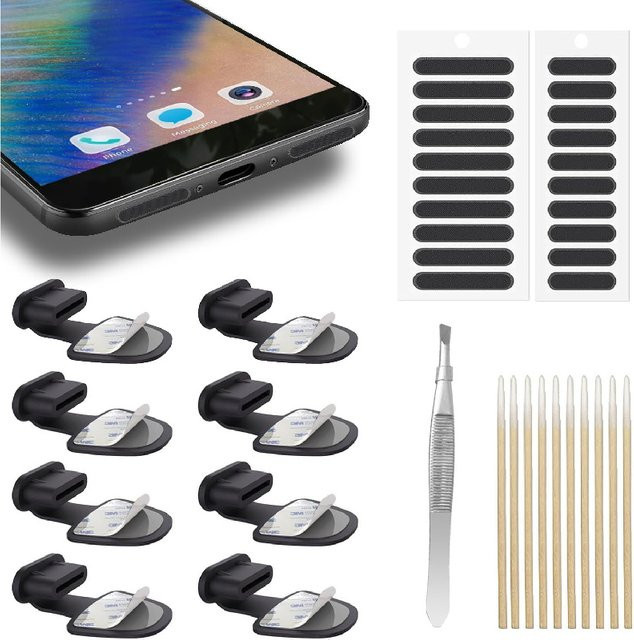 Silikon Typ-C Staubschutzstecker in Schwarz mit Lautsprechergitter als Anti-Verlust Anschlussabdeckung für iPhone 15 16 17 USB-C Ladeanschluss - Bild 1
