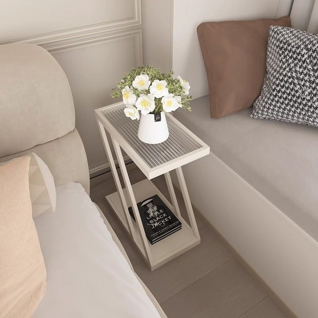 Changhong Glas-Beistelltisch für Wohnzimmer und Schlafzimmer mit abnehmbaren Regalen, rechteckig und matt, in Schwarz, Weiß oder Transparent - Bild 1
