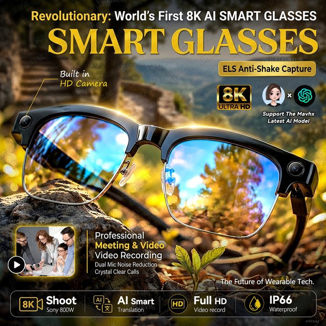 GUHUAVMI Business KI Smart-Brille in Schwarz mit 1080P HD Kamera, ChatGPT-Unterstützung und Übersetzungsfunktion, wasserdichte quadratische Sonnenbrille aus Kunststoff - Bild 1