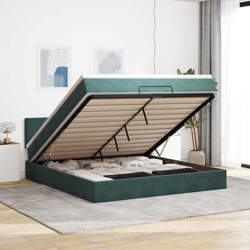 Vidaxl Ottoman Polsterbett mit Matratze und LED in Dunkelgrün aus Samt, B/T: 180 x 200 cm - Bild 1
