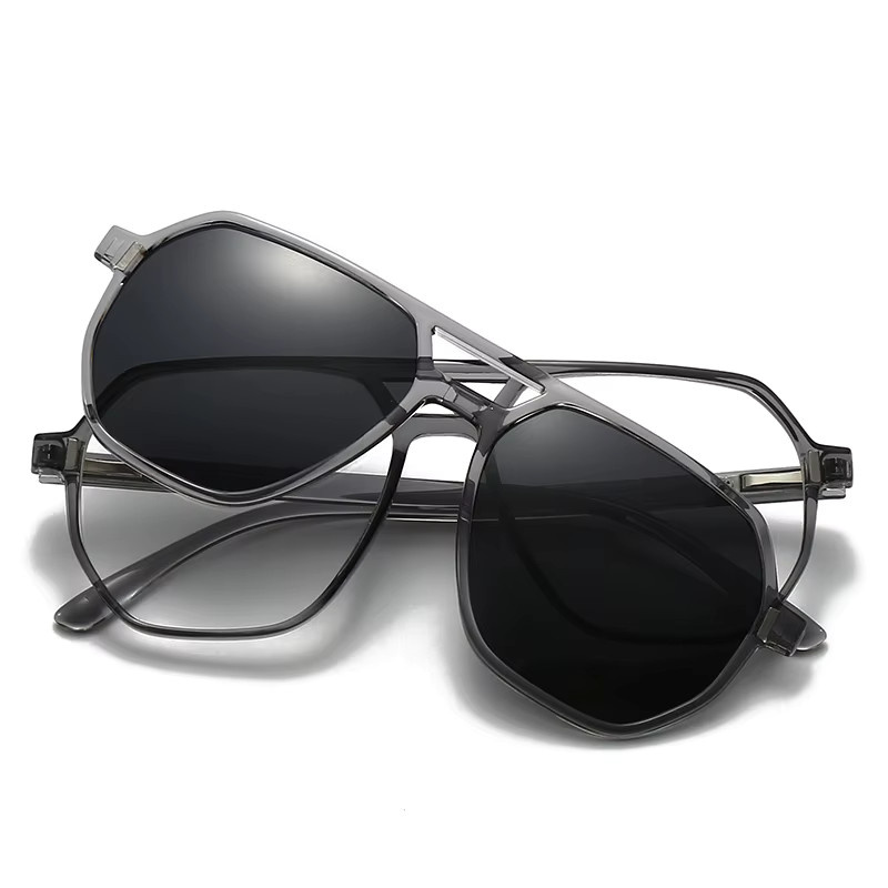Ninjona Sonnenbrille, Clip-On, polarisiert, Vollrand, grau transparent - Bild 4