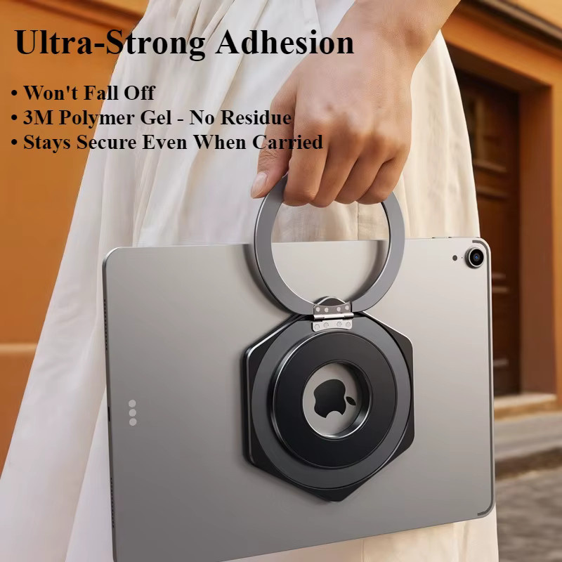 Oatsbasf Magnetischer Tablet-Halter aus Metall in Schwarz mit 360 Grad drehbarem Ringständer und selbstklebender Halterung für iPad und andere Tablets - Bild 2