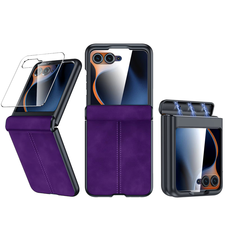 BANGZAO Schutzhülle aus mattem PU-Leder mit Scharnierschutz und Displayschutzfolie für Motorola Razr 70 2025, Razr 60 2025 und Razr 50 2024 in Lila - Bild 7