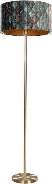 QAZQA Simplo Stehleuchte aus Messing mit grünem Samtlampenschirm und Blattdesign in Gold/Messing, B/T/H: 50 x 50 x 25 cm - Bild 1
