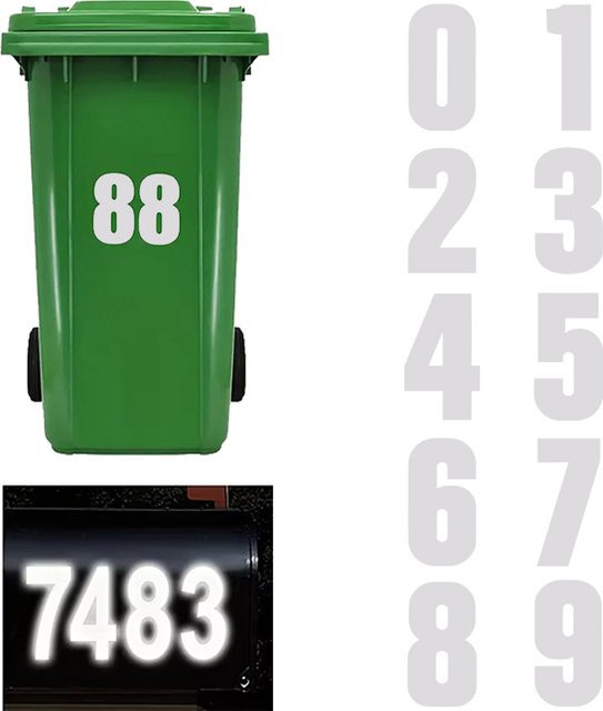 ZYAA-1 Reflektierende Nummernaufkleber für Mülltonnen und Briefkästen, selbstklebend und wetterfest, Farbe: Weiß - Bild 1