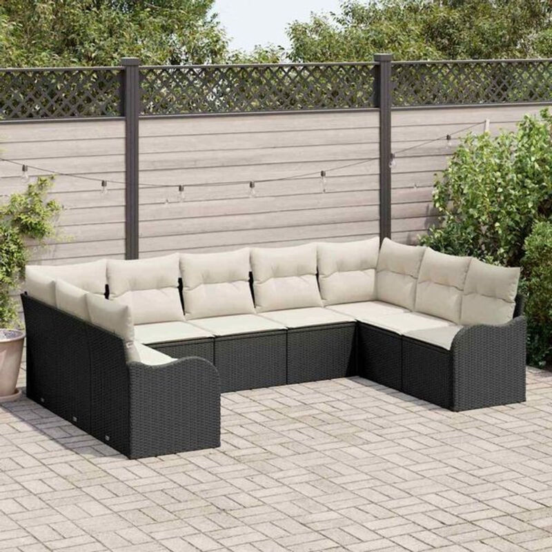 vidaXL Garten-Sofa-Set aus Poly-Rattan mit 9 Kissen in Schwarz - Bild 1