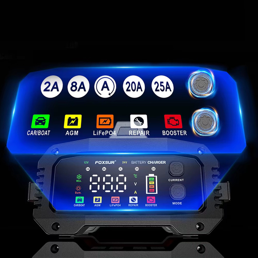 Tragbares Smart Auto Batterie Ladegerät mit Puls Reparatur Funktion für 12V-24V Blei-Säure, AGM, Gel und LiFePO4 Batterien in Rot - Bild 3