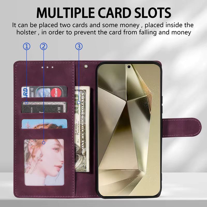 Magnetische Leder-Brieftasche als Flip-Hülle für Samsung Galaxy S25 S24 FE S23 Ultra A15 A16 A17 A35 A36 A53 A54 A55 A56 in Braun und Lila - Bild 2