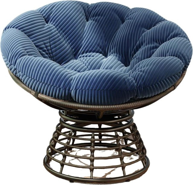 360 Grad drehbarer Papasan-Sessel mit dickem Cordstoff-Kissen und Stahlrahmen in Marineblau, B/T/H: 92 x 92 x 67 cm - Bild 1