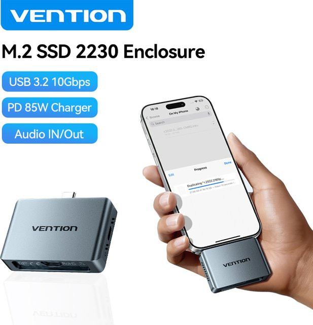 Vention M.2 NVMe SSD-Gehäuse mit USB-C 3.2 Gen2 10 Gbit/s, Audioanschluss und PD 100 W Unterstützung - Bild 1