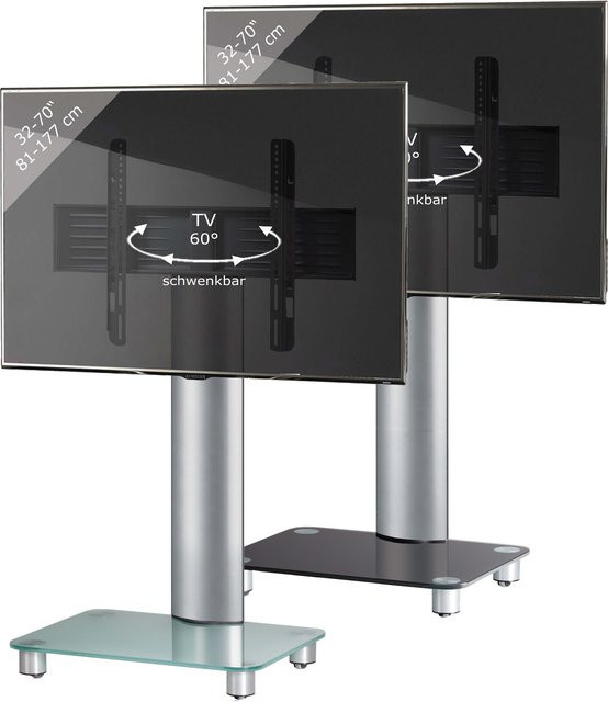 VCM TV Standfuß Tosal für 32-70 Zoll aus Aluminium und Glas in Silber, H x B x T: 100 x 60 x 44 cm - Bild 1