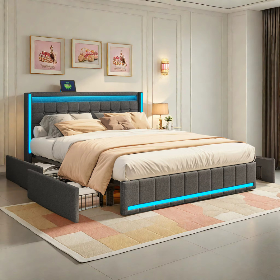 Rosahqnda Polsterbett mit Stauraum und LED-Beleuchtung sowie USB-Anschluss, B/T: 140 x 190 cm - Bild 3