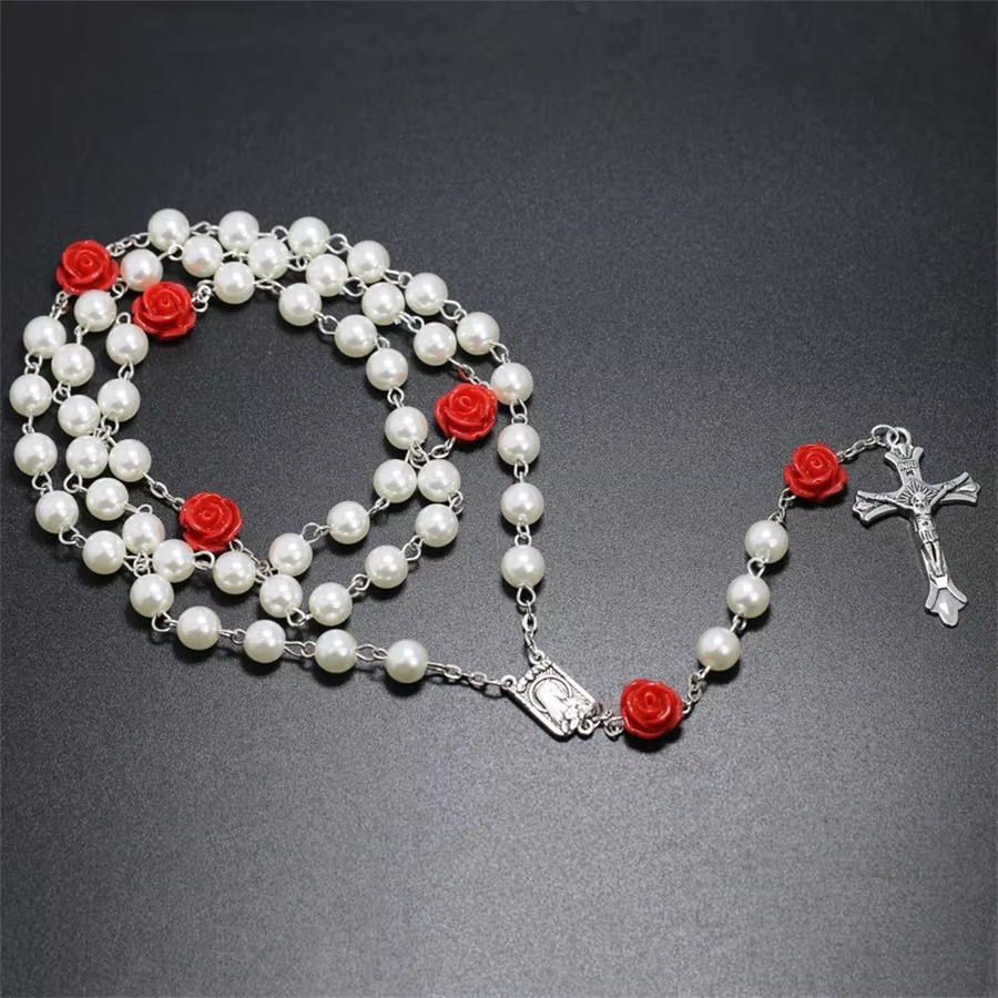 DAIPAN Halskette Rosenkranz, Glasperlen, Rot, Kruzifix Anhänger, Damen - Bild 3