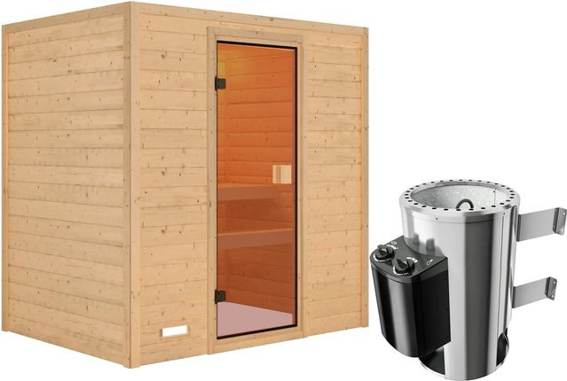 Karibu Massivholzsauna Selena aus Fichtenholz mit 3,6 kW Ofen und integrierter Steuerung, Farbe Bronze/Braun, B/T/H: 195 x 145 x 187 cm - Bild 1