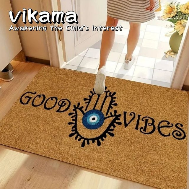 VIKAMA Evil Eye Willkommens-Fußmatte aus Polyester, rutschfester und schmutzabweisender Boho Eingangsteppich für Innen und Außen, B/T: 60 x 40 cm - Bild 1