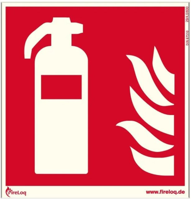 Nachleuchtendes Feuerlöscher Symbol von FireLoq aus Kunststoff in Rot und Weiß, Durchmesser: 20 cm - Bild 1