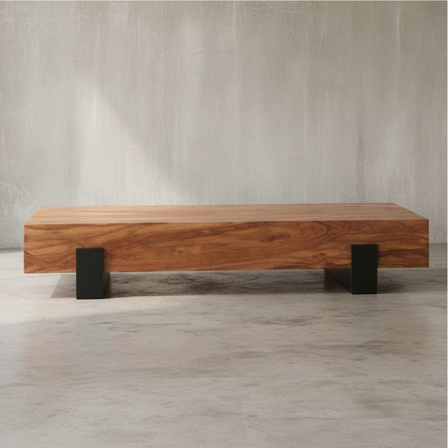 KADIMA DESIGN Holz-Sofatisch aus Sheesham Massivholz in Braun, modernes Design, B/T/H: 115 x 44 x 22 cm - Bild 1