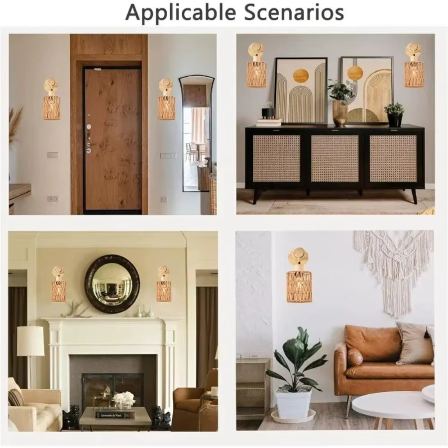JOYINLED Wandlampe im orientalischen Stil mit LED und handgefertigter Papier-Rattan-Dekoration in Beige und Braun, warmweißes Licht - Bild 5