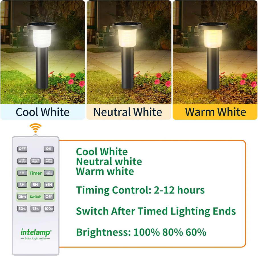 intelamp Solar-Wegeleuchten 2er-Pack mit 3800 mAh Akku, moderne Gartenbeleuchtung in Weiß und Schwarz für Garten, Terrasse und Gehweg, warmweißes Licht mit Dämmerungssensor - Bild 5