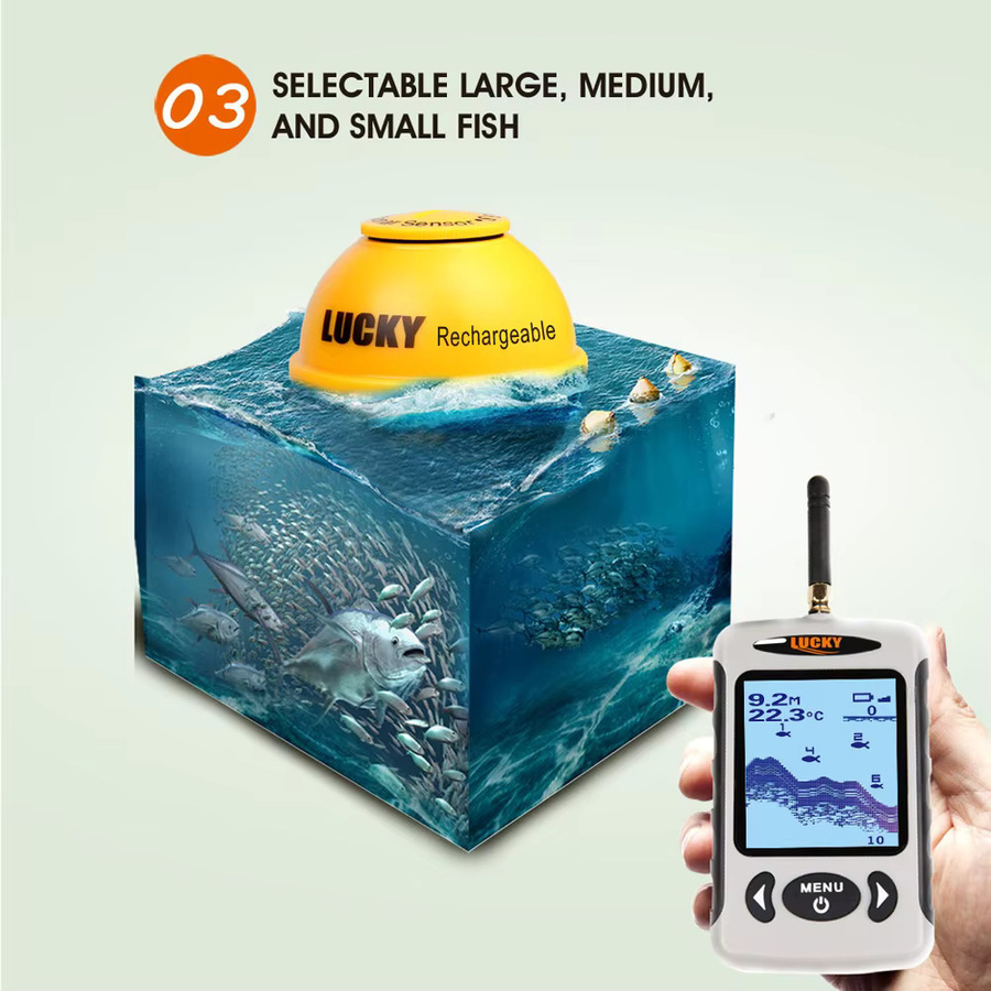 Tragbarer professioneller Echolot mit Bluetooth und Punktmatrix, kabelloser Sonar-Fischfinder und Angelsondendetektor in Gold - Bild 2