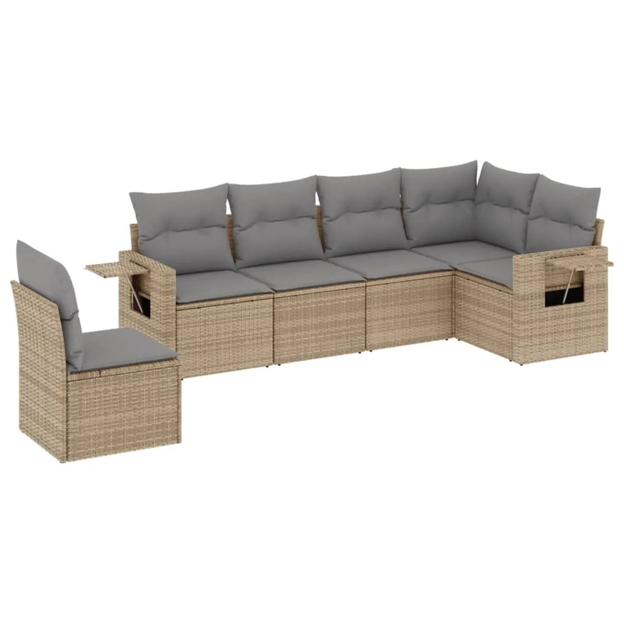 vidaXL 6-tlg Garten-Sofagarnitur aus Poly-Rattan mit Kissen in Beige Modell 300 - Bild 2