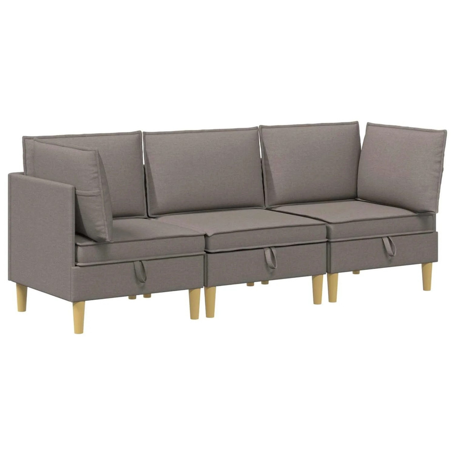 vidaXL Wohnzimmergarnitur in L-Form mit Kissen und Speicherfunktion, 3-teiliges Set aus Stoff in Taupe und Grau - Bild 2