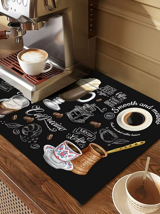 VIKAMA Vintage Kaffeemaschinenmatte in Schwarz, saugfähig und rutschfest als Untersetzer für die Küchenarbeitsplatte - Bild 7