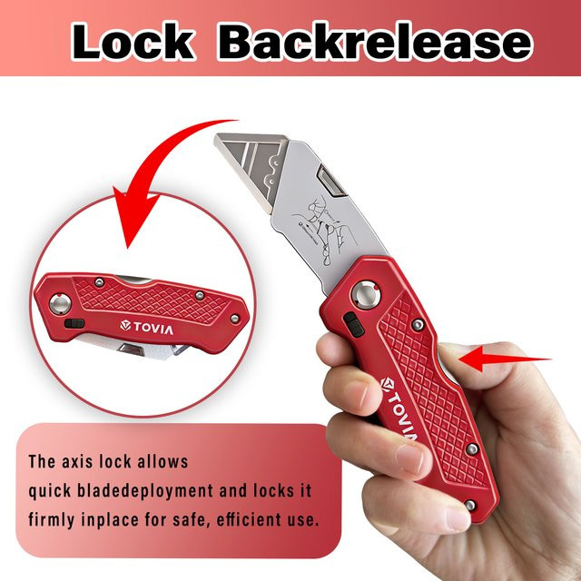 T TOVIA Klappmesser in Rot, austauschbares Allzweckmesser für Kartons und Handwerk, Outdoor-Schneidemesser mit Griff - Bild 1
