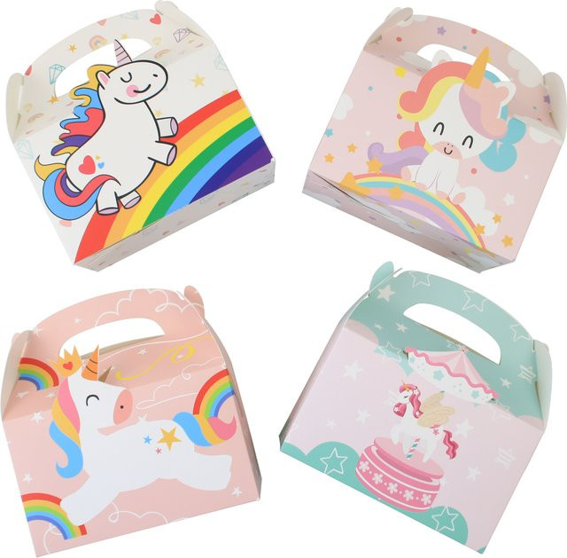 12 Stück Einhorn Geschenkboxen aus Papier in Multicolour für Kindergeburtstagspartys - Bild 1