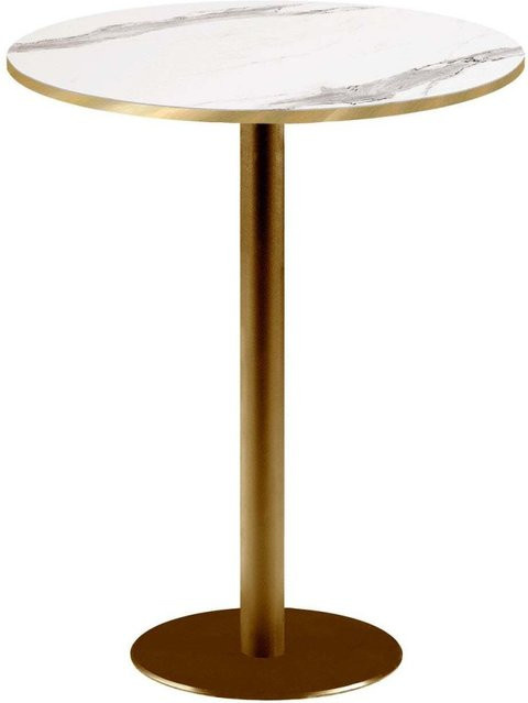 RestooTab Stehtisch Rome rund mit Gestell in Goldmetallic und Platte in Weiß Grau Gold, H: 113 cm, Ø: 60 cm - Bild 1