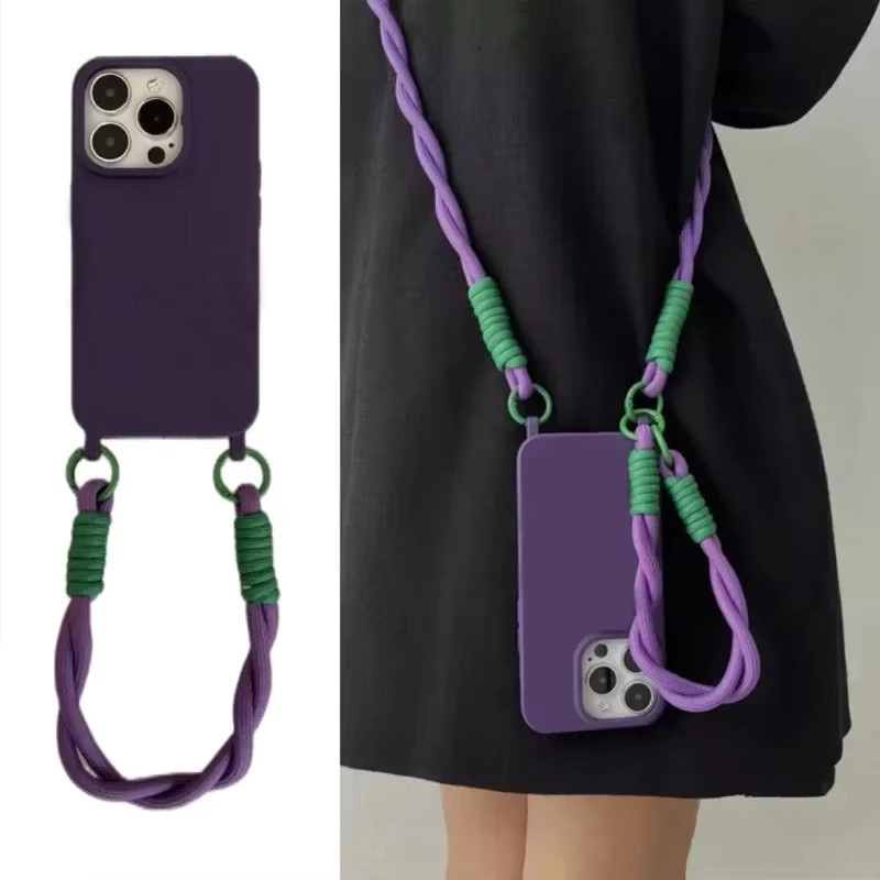 STJKQL Silikon Handyhülle mit Crossbody Lanyard und Wrist Strap für iPhone 16 15 14 13 12 11 Pro Max XS XR in Lila - Bild 2