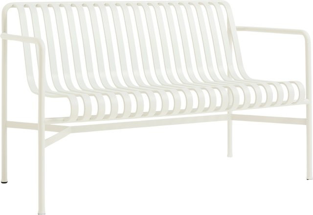HAY Palissade Dining Bench Gartenbank aus pulverbeschichtetem Stahl in Weiß mit Streifenoptik - Bild 1