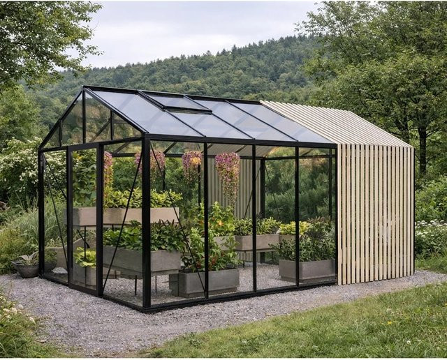 Bloomcabin Premium-Qualität Gewächshaus Accoya-Fusion GHCAF6 in Schwarz mit Sicherheitsglas, Aluminium und Accoya-Holz, integriertes Dachfenster und Belüftungssystem - Bild 1