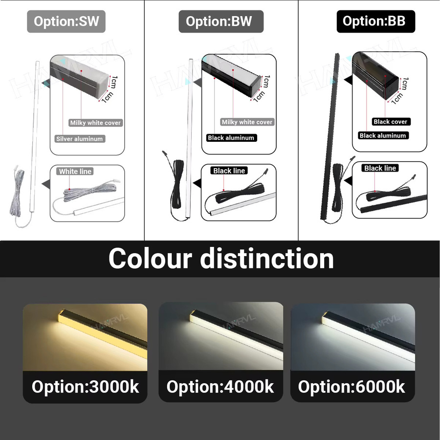 HAMRVL LED-Einbauleuchten-Set in Schwarz mit Cool White Licht, selbstklebende Aluminium-Wandleuchten für Wandpaneele, Küche und Treppen - Bild 2