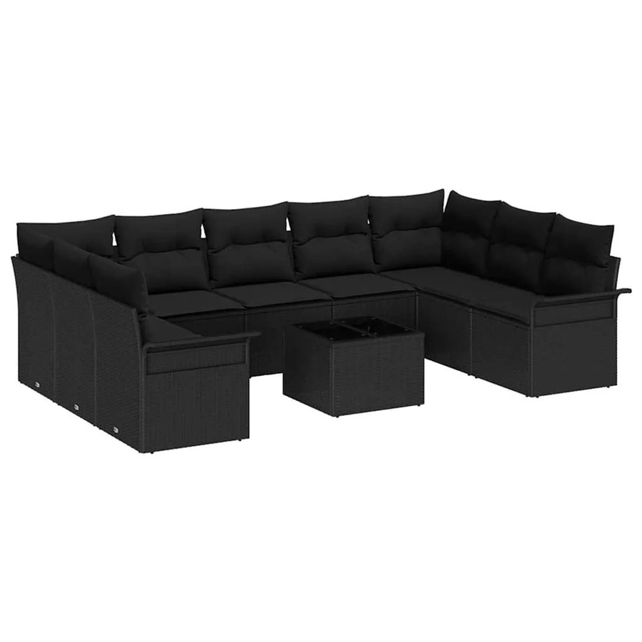 vidaXL Garten-Sofa-Set aus Polyrattan in Schwarz mit 10-teiligem Polster-Set und Couchtisch - Bild 2