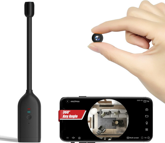 POVCAN QJ700 Mini-WLAN-Kamera in Schwarz mit HD 1080P, flexiblem Objektivkabel, Bewegungserkennung und 2-Wege-Gespräch sowie USB-C-Ladefunktion - Bild 1