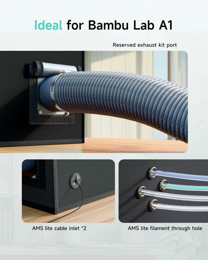 YOOPAI 3D-Drucker-Gehäuse für Bambu Lab A1 und A1 Mini, groß, feuerfest, wasserdicht und staubdicht mit LED-Licht, Schwarz - Bild 4