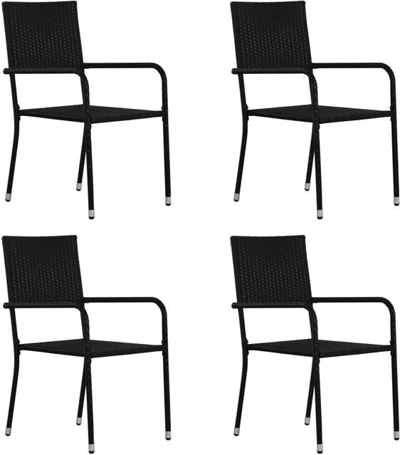Furnicato Garten-Essstühle Set aus 4 Stück in Schwarz aus Polyrattan und Stahl, stapelbar - Bild 1