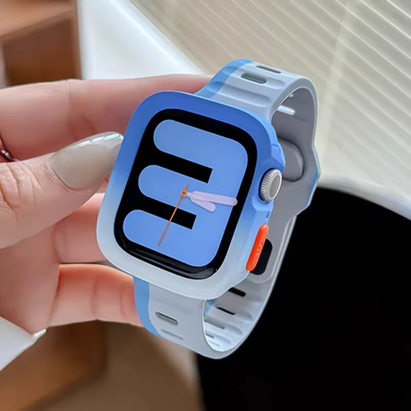 CAOWTAN Silikonhülle und Armband für Apple Watch, Blau, Unisex - Bild 2