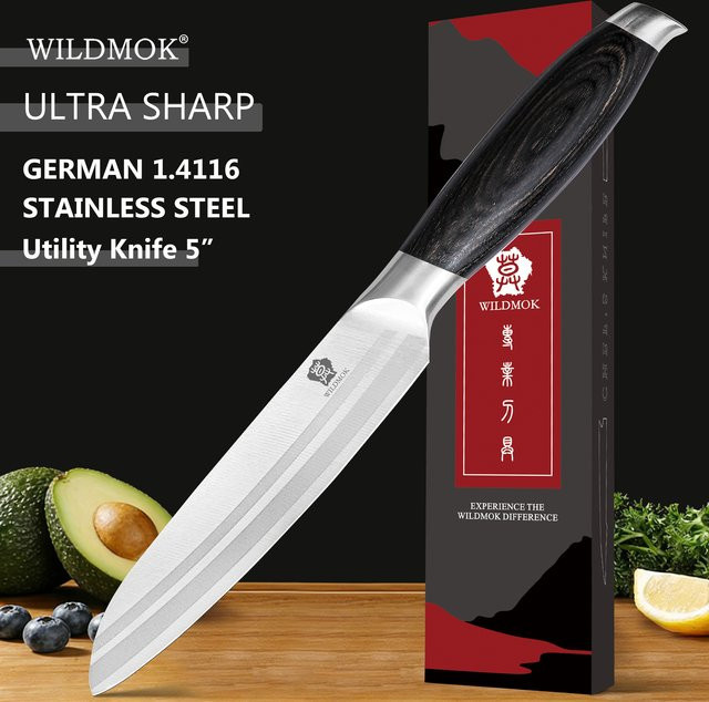 WILDMOK Allzweckmesser aus deutschem Stahl mit ergonomischem Holzgriff, 12,7 cm - Bild 1