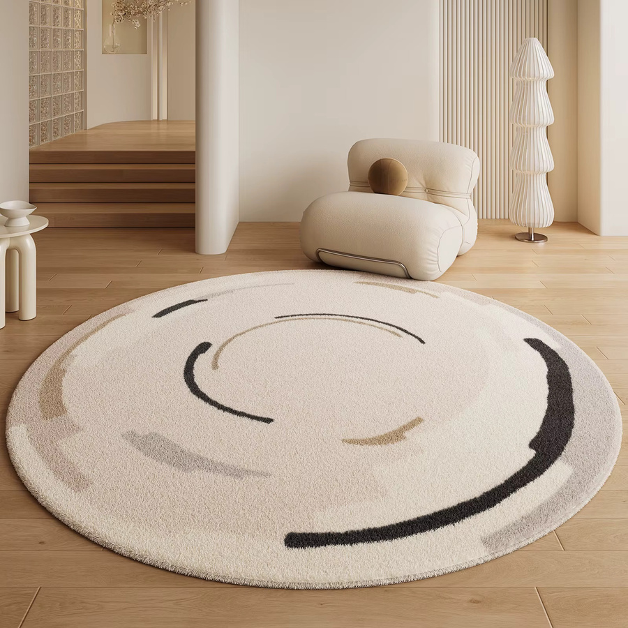 Runder Teppich von VIKAMA in Cremefarben für Wohnzimmer und Schlafzimmer - Bild 1