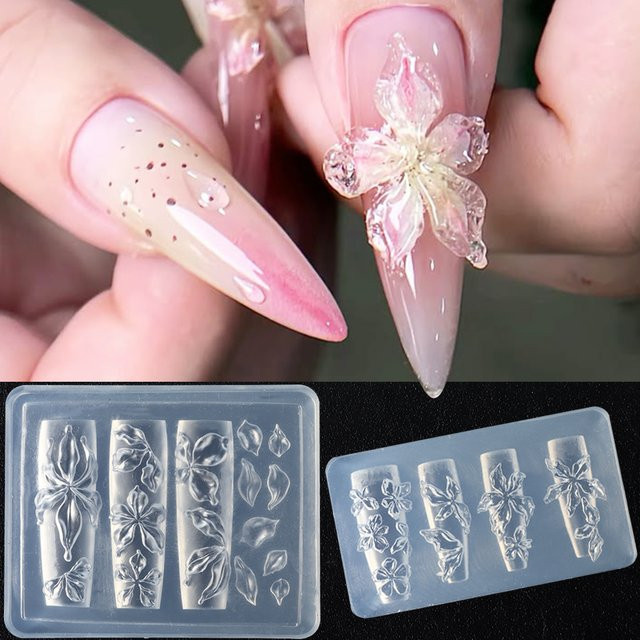 Full Beauty 3D Lilien-Silikonform für Nagelkunst, Lilien- und Kirschblüten-Designs - Bild 1
