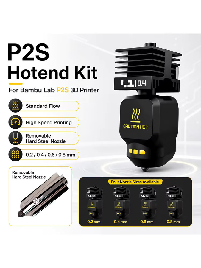 Bambu Lab Hotend-Kit für P2S mit Hochgeschwindigkeitsdüsen aus gehärtetem Stahl in Schwarz, Set mit 0,2 mm, 0,4 mm, 0,6 mm und 0,8 mm für FDM 3D-Drucker - Bild 7