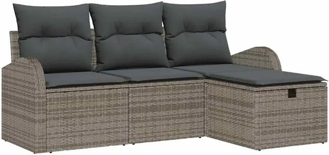 vidaXL Garten-Sofa-Set aus Polyrattan in Grau, 4-teiliges L-Shape Lounge-Set mit Polsterkissen und integriertem Stauraum für Terrasse und Garten - Bild 1