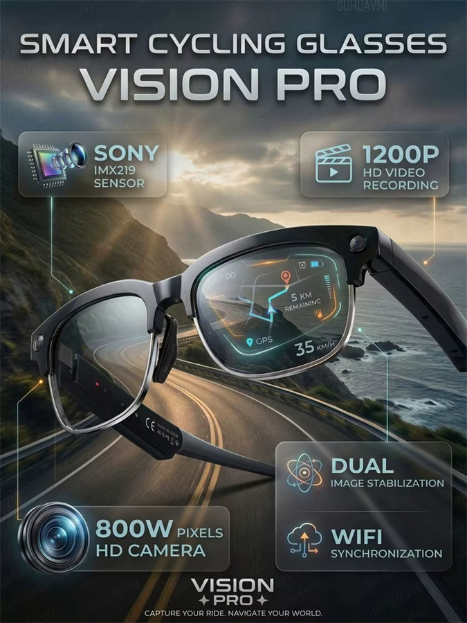 GUHUAVMI KI-Smart-Brille mit 8MP HD-Kamera, WLAN, Bluetooth-Anrufen und KI-Übersetzung in Schwarz - Bild 6