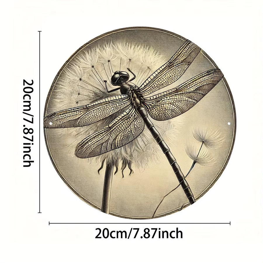Potdemiel Libellen-Wandkunst aus Metall im Vintage-Design, rundes Aluminiumdekor für drinnen und draußen, Durchmesser: 20,3 cm - Bild 2