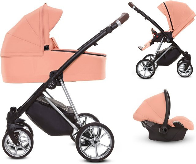 TPFLiving 3in1 Kinderwagen Ultra Stoff in Apricot mit Chrom Gestell - Bild 1