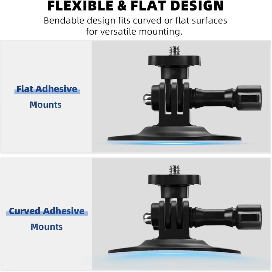 Erchang Flexibler Klebe-Helmhalter in Schwarz für Insta360 X5 X4 X3 Ace Pro GoPro Hero und DJI Osmo Action Kameras - Bild 3