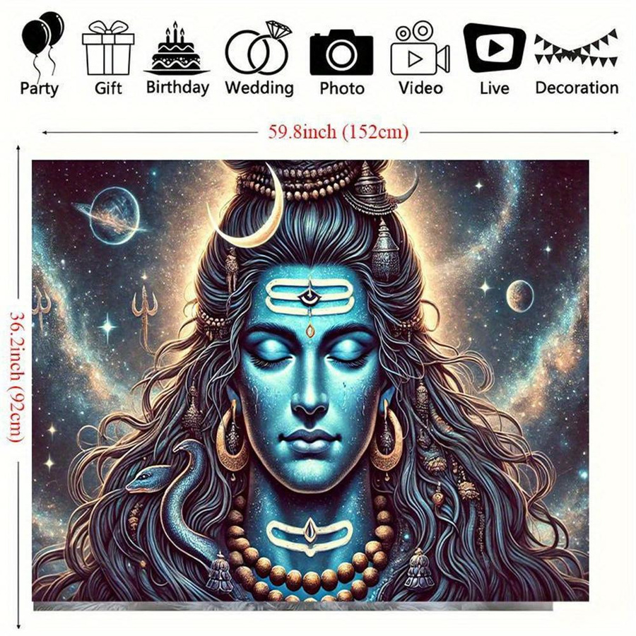 JMG Household Supplies Boho Lord Shiva Wandbehang mit Mandala und Galaxie Chakra Design, Breite: 40 cm, Höhe: 60 cm - Bild 3