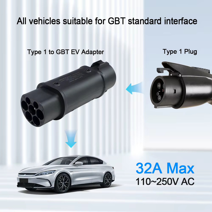 Kolanky Elektroauto Ladeadapter Typ 2 auf Typ 1 und Typ 2 auf GB/T in Schwarz, 32 A, 7,2 kW - Bild 3